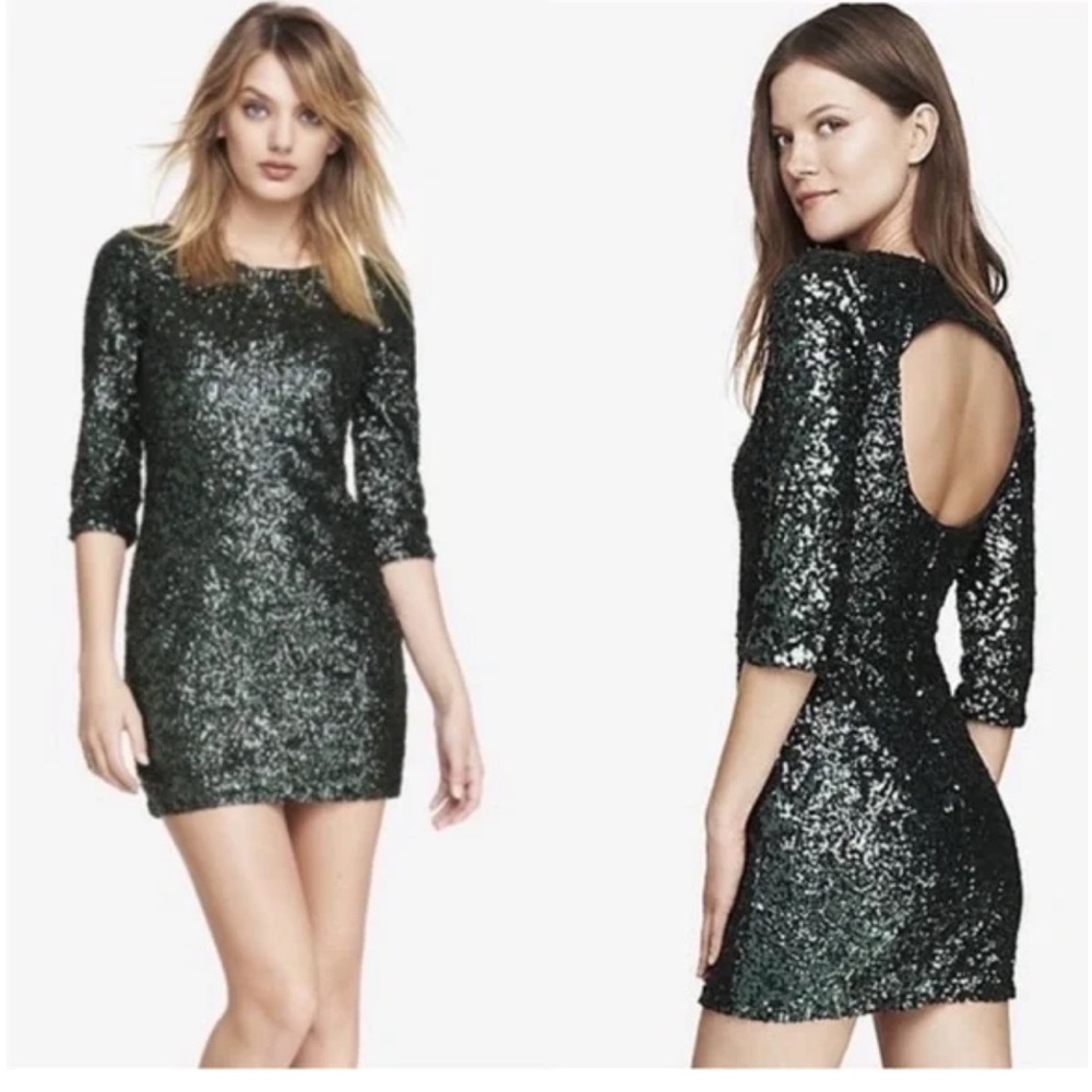 Express Elegant Green Sequin Dress